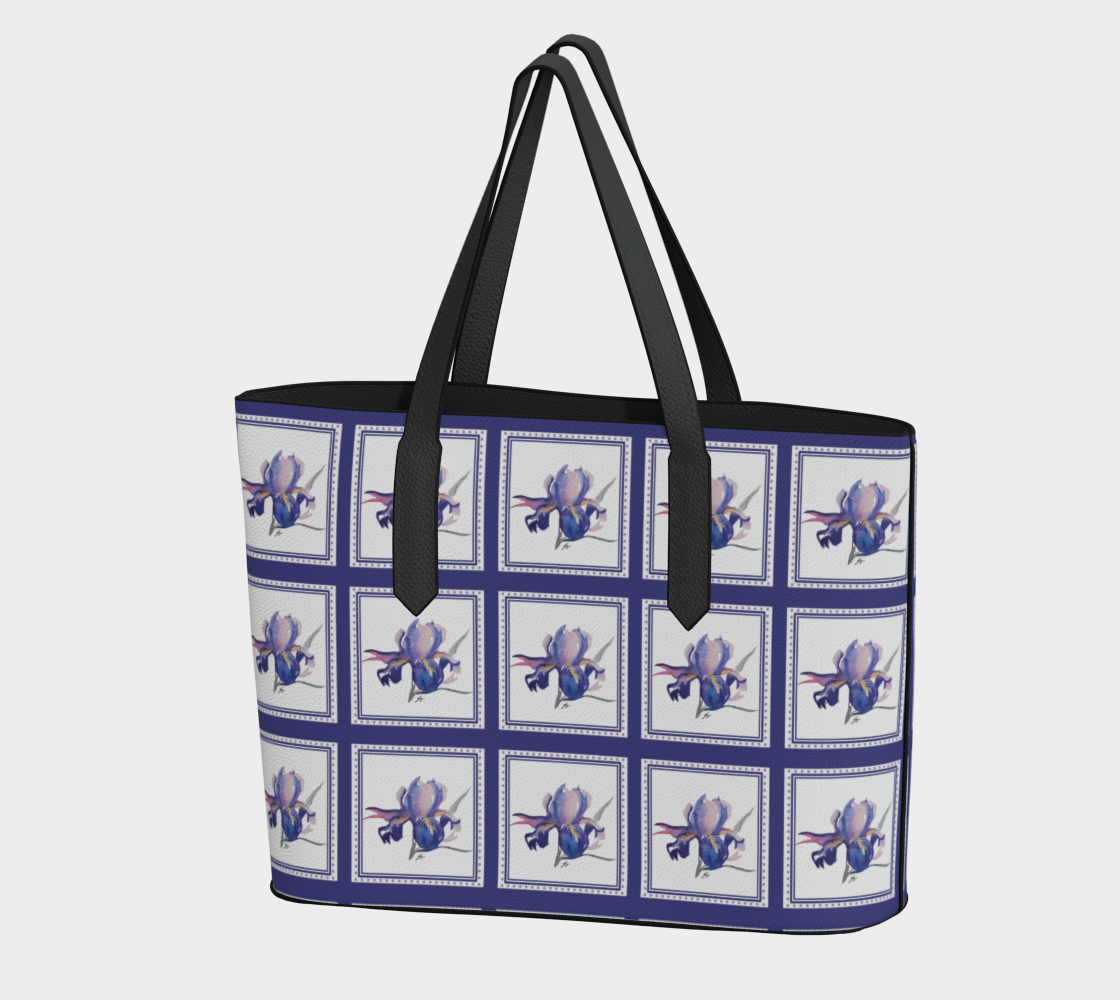 Purple Iris with Borders Vegan Leather Tote - Fur, Feathers and Flowers