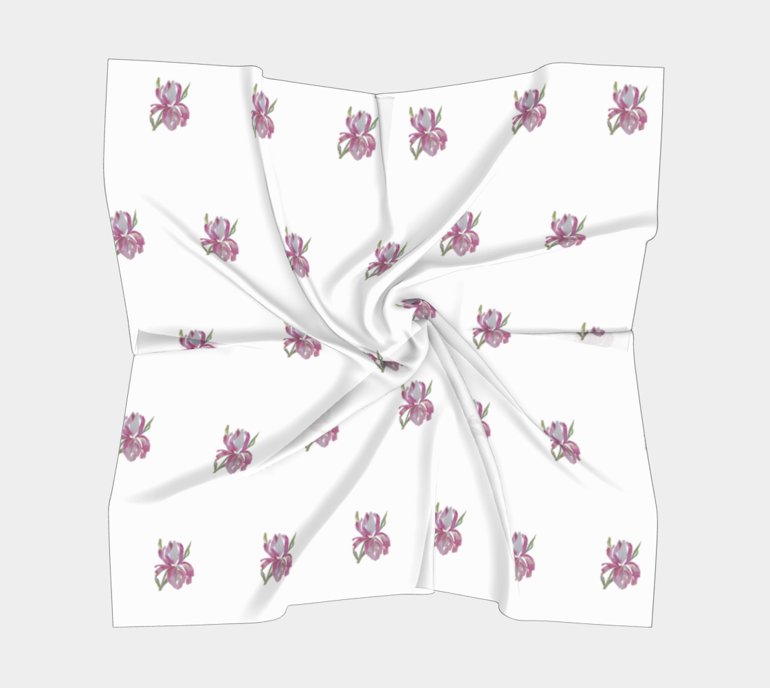 Pink Iris Original Watercolor Silk Scarf 16 x 16 , by Sharon Tiger - Fur, Feathers and Flowers