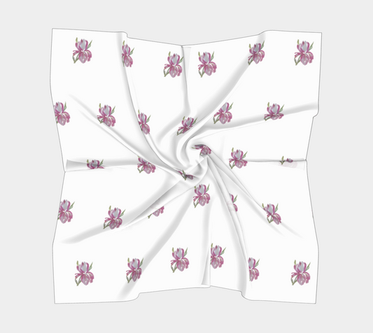 Pink Iris Original Watercolor Silk Scarf 16 x 16 , by Sharon Tiger - Fur, Feathers and Flowers