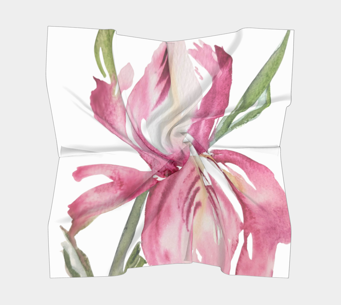 Pink Iris Silk Scarf Original Watercolor by Sharon Tiger - Fur, Feathers and Flowers