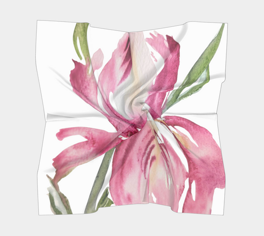 Pink Iris Silk Scarf Original Watercolor by Sharon Tiger - Fur, Feathers and Flowers