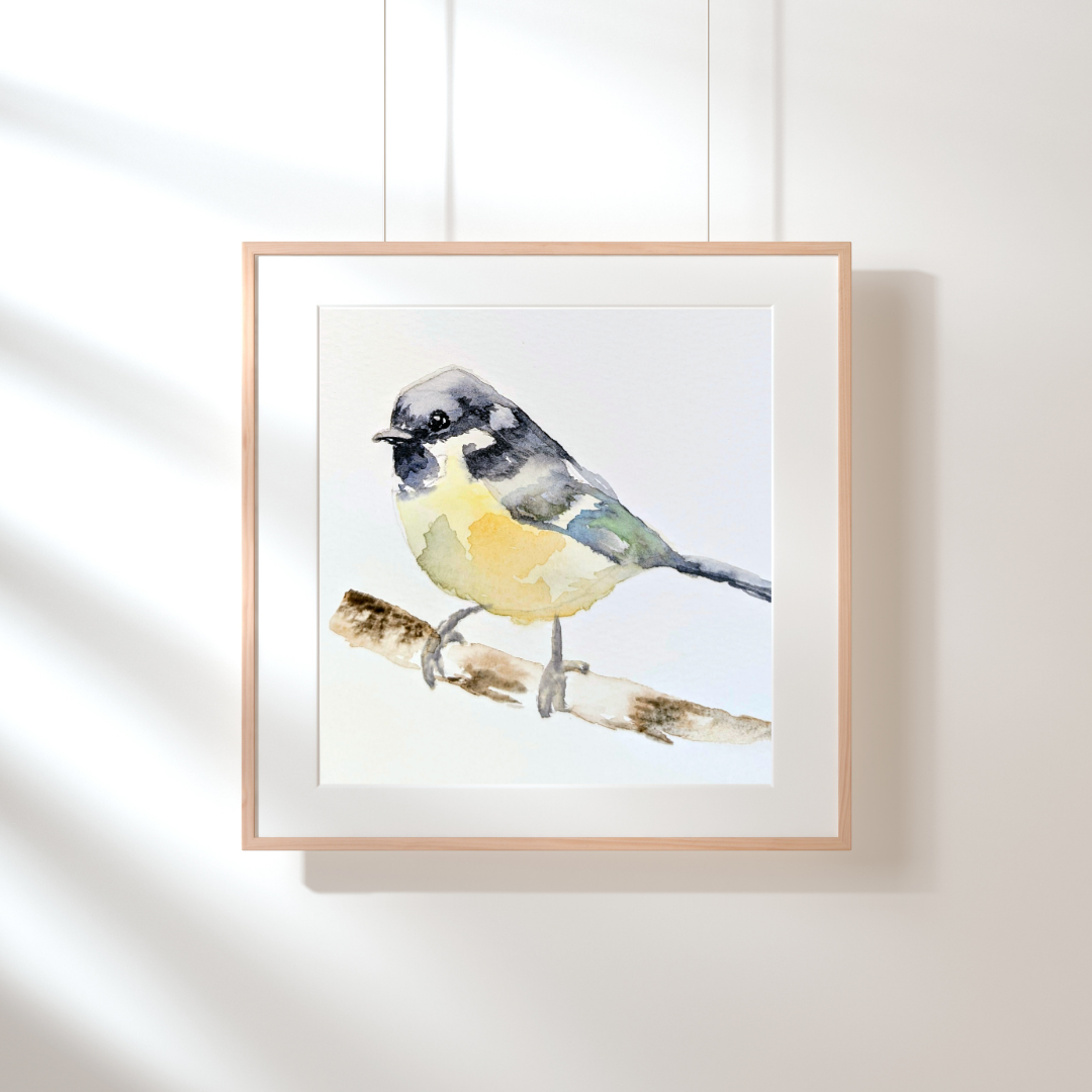 Charming Titmouse Bird Giclée Art Print, Watercolor by Sharon Tiger - Fur, Feathers and Flowers