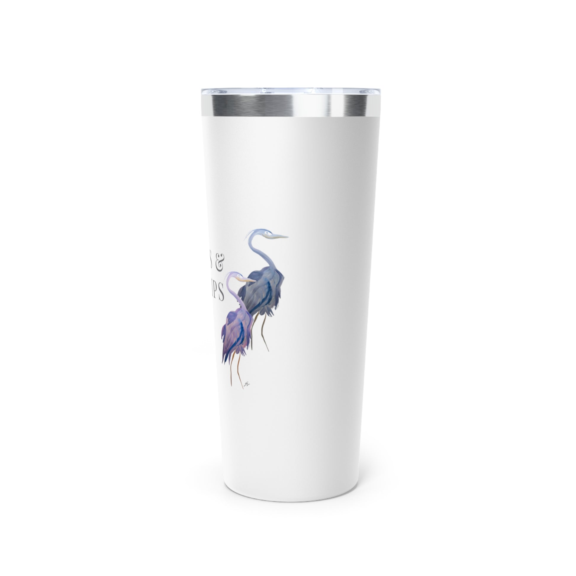 22oz Copper Insulated Cup Pink/Blue Heron by Sharon Tiger - Fur, Feathers and Flowers