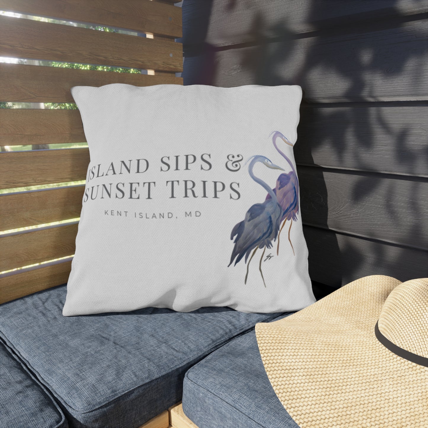 Island Sips & Sunset Trips Outdoor Pillow Original Watercolor Art by Sharon Tiger