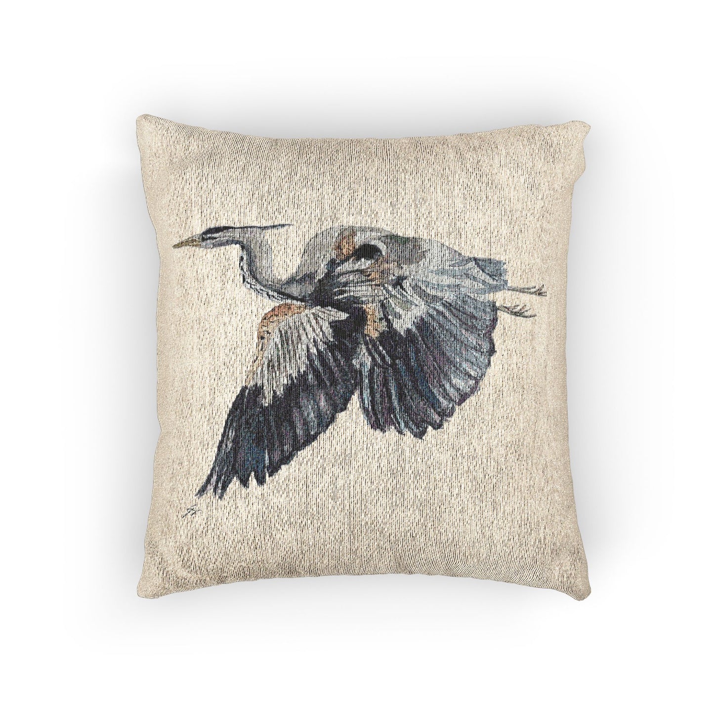 Flying Heron Watercolor Pillow Original by Sharon Tiger