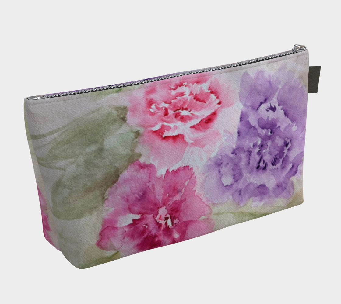 Pastel Floral Carry-All – Original Watercolor Art Zippered Makeup Bag - Fur, Feathers and Flowers
