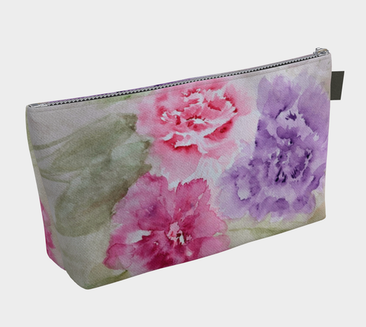 Pastel Floral Carry-All – Original Watercolor Art Zippered Makeup Bag - Fur, Feathers and Flowers