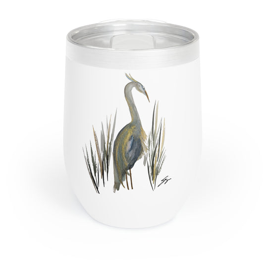 12 oz Tumbler – Original Heron Watercolor by Sharon Tiger - Fur, Feathers and Flowers