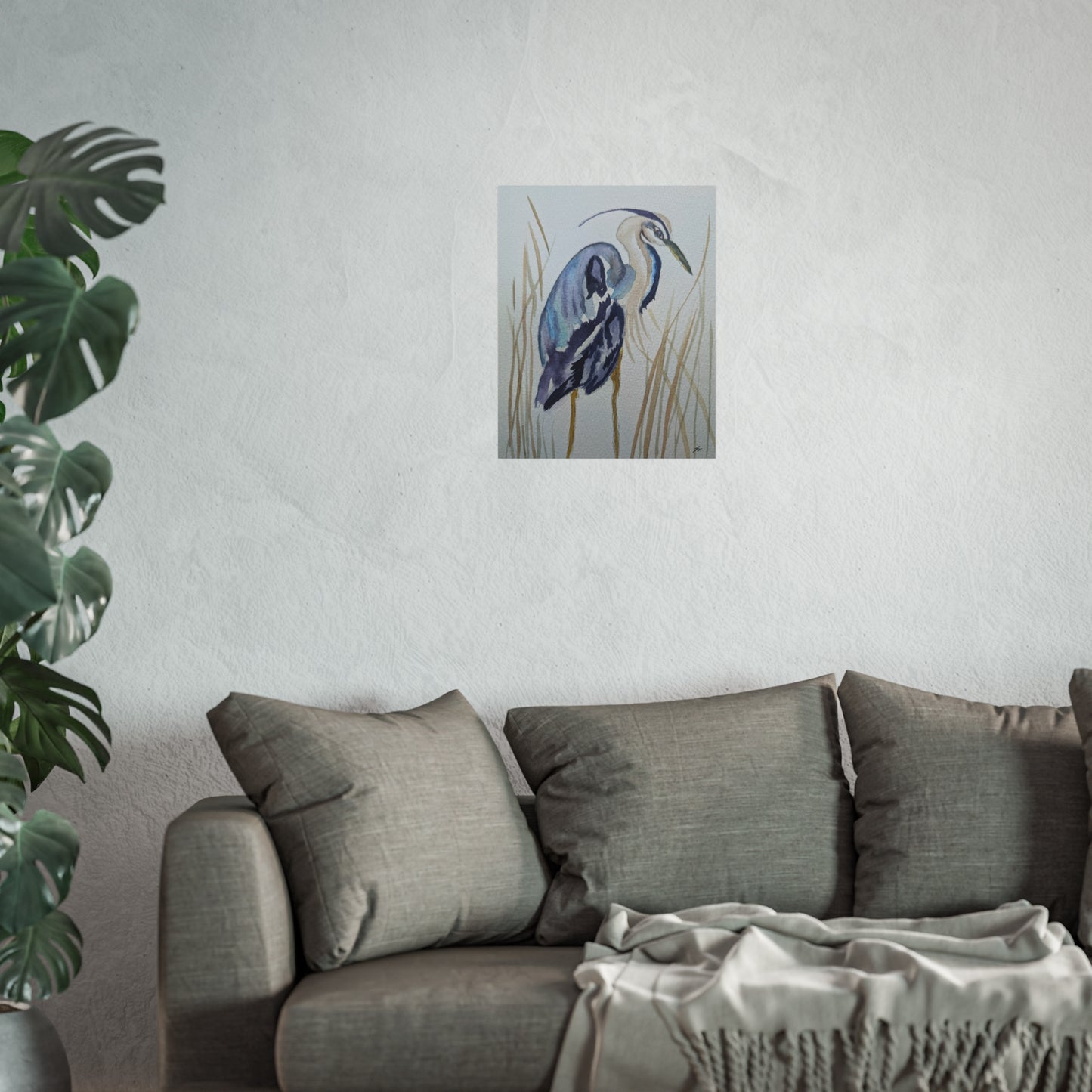 Elegant Heron Wall Art, Fine Art Print, Nature Home Decor, Bird Lover Gift, Botanical Artwork, Unique Wall Decor - Fur, Feathers and Flowers