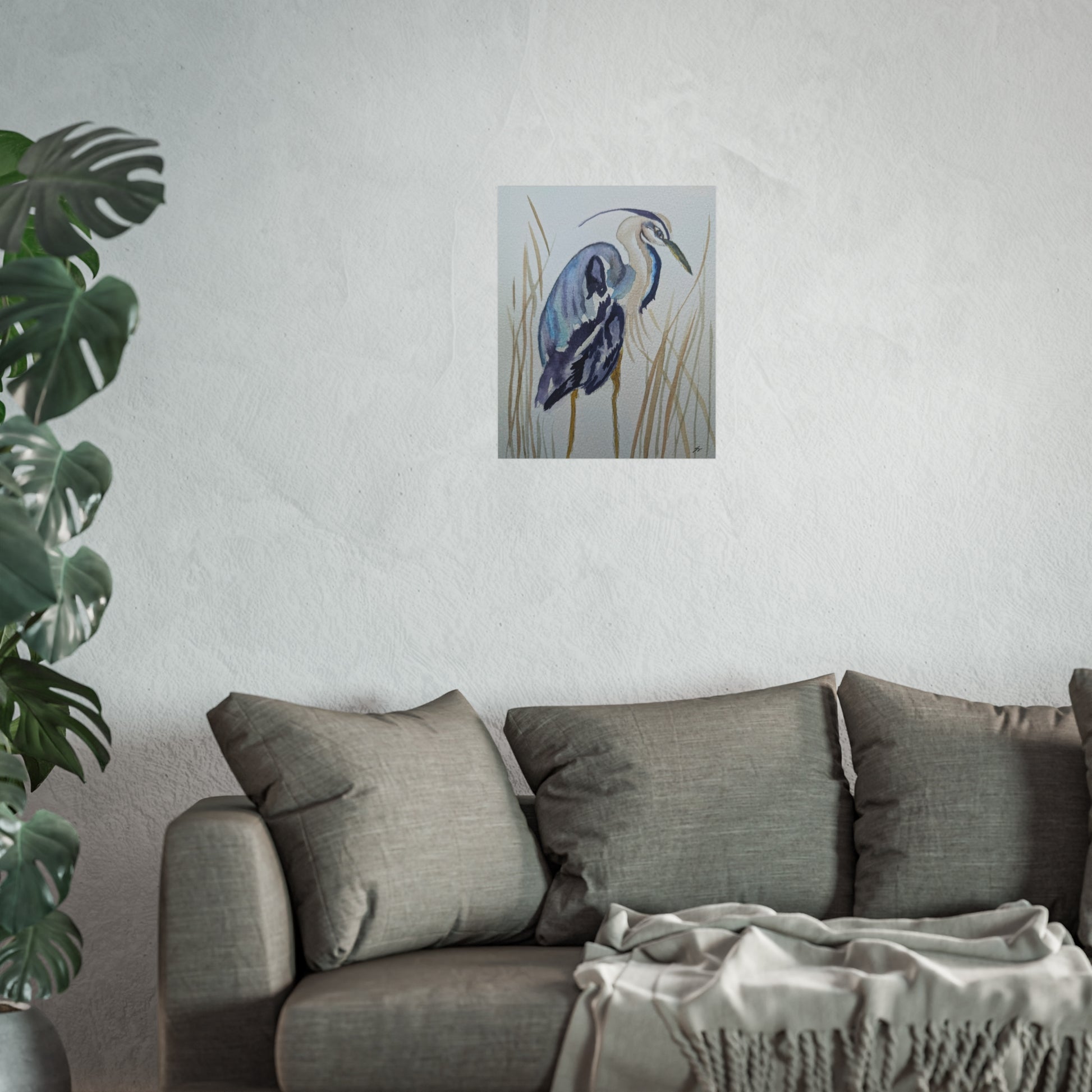 Elegant Heron Wall Art, Fine Art Print, Nature Home Decor, Bird Lover Gift, Botanical Artwork, Unique Wall Decor - Fur, Feathers and Flowers