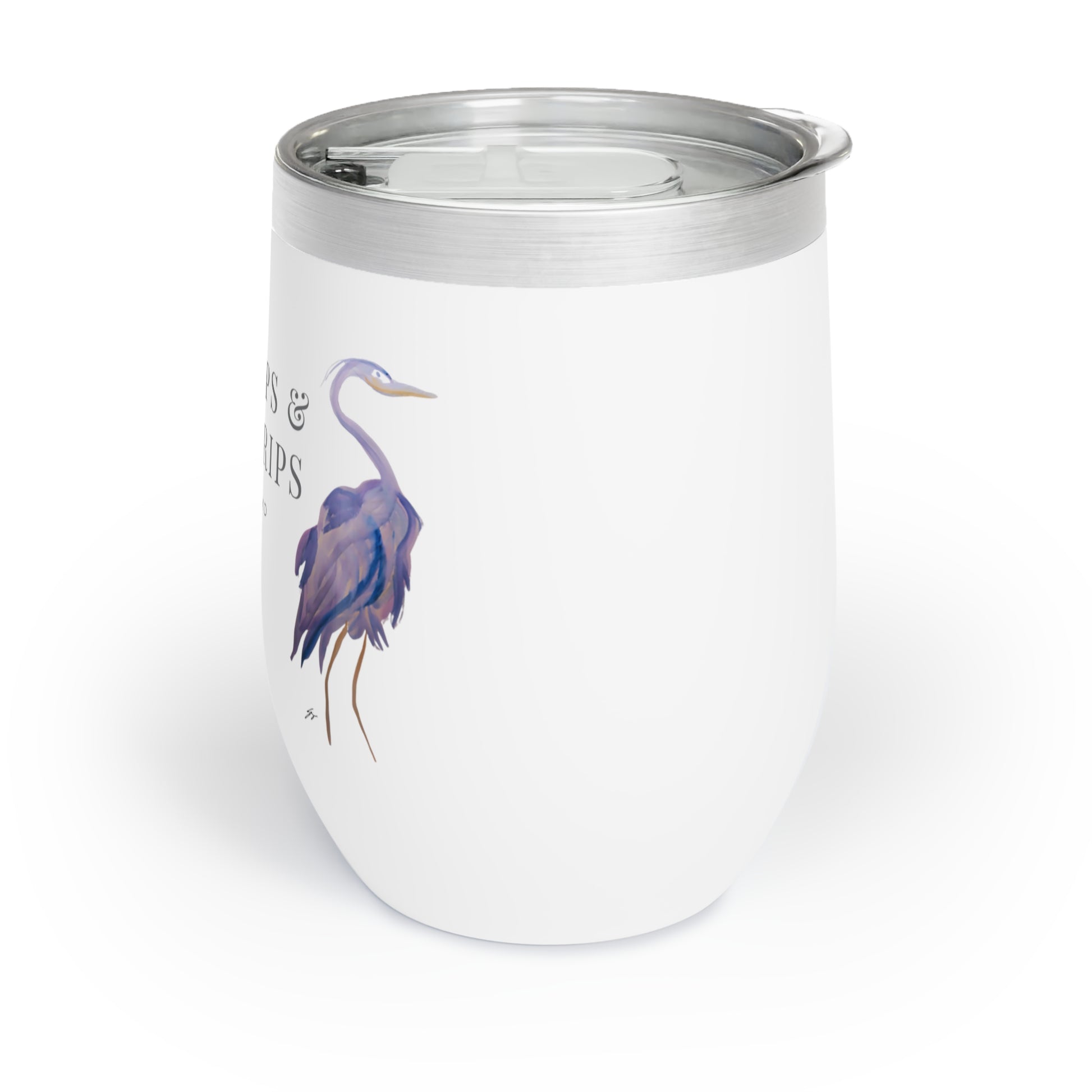 12 oz Drink Tumbler – Original Pink Heron Watercolor by Sharon Tiger - Fur, Feathers and Flowers