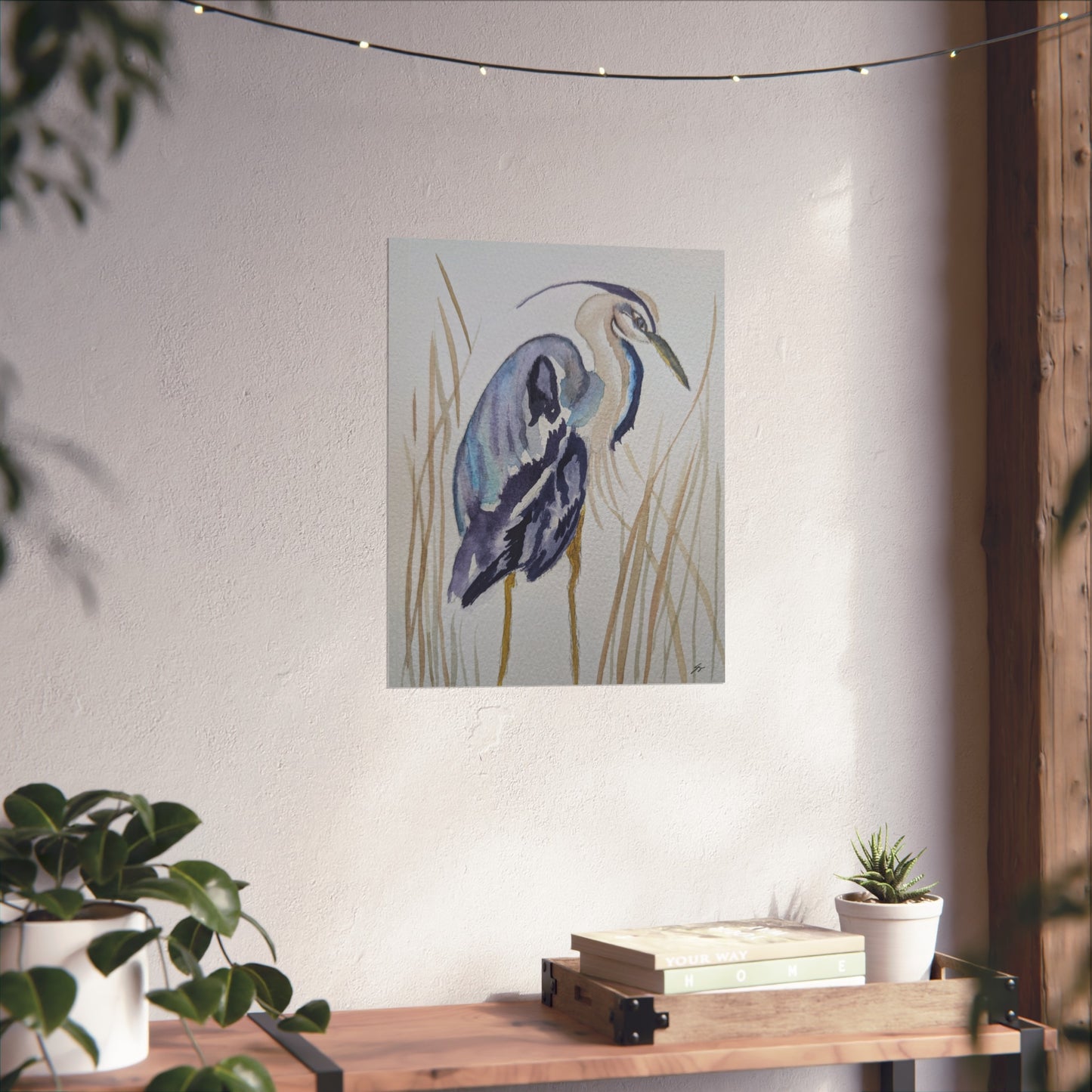 Elegant Heron Wall Art, Fine Art Print, Nature Home Decor, Bird Lover Gift, Botanical Artwork, Unique Wall Decor - Fur, Feathers and Flowers