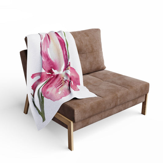 Fleece Blanket,Watercolor Pink Iris By Sharon Tiger - Fur, Feathers and Flowers