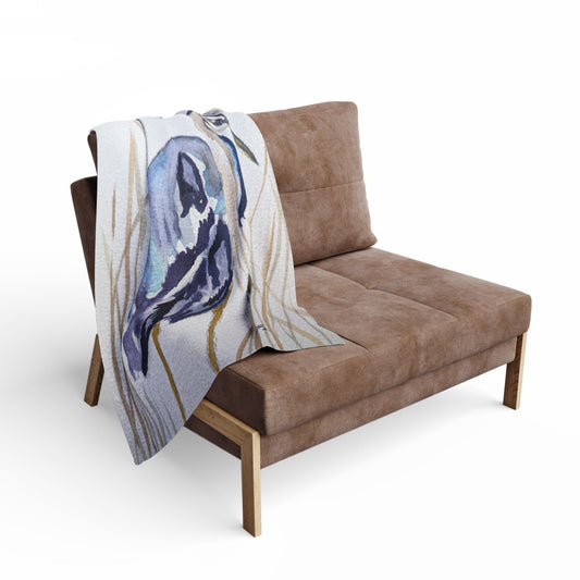 Fleece Blanket Original Heron ,Watercolor By Sharon Tiger - Fur, Feathers and Flowers