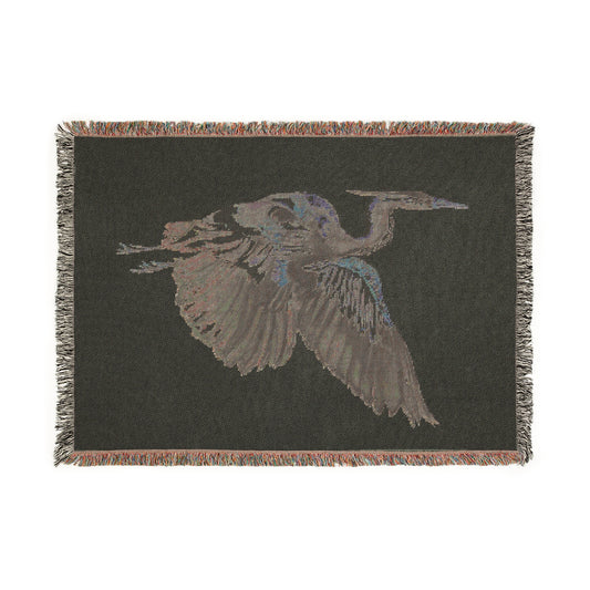 Flying Heron Watercolor Woven Blanket Original by Sharon Tiger