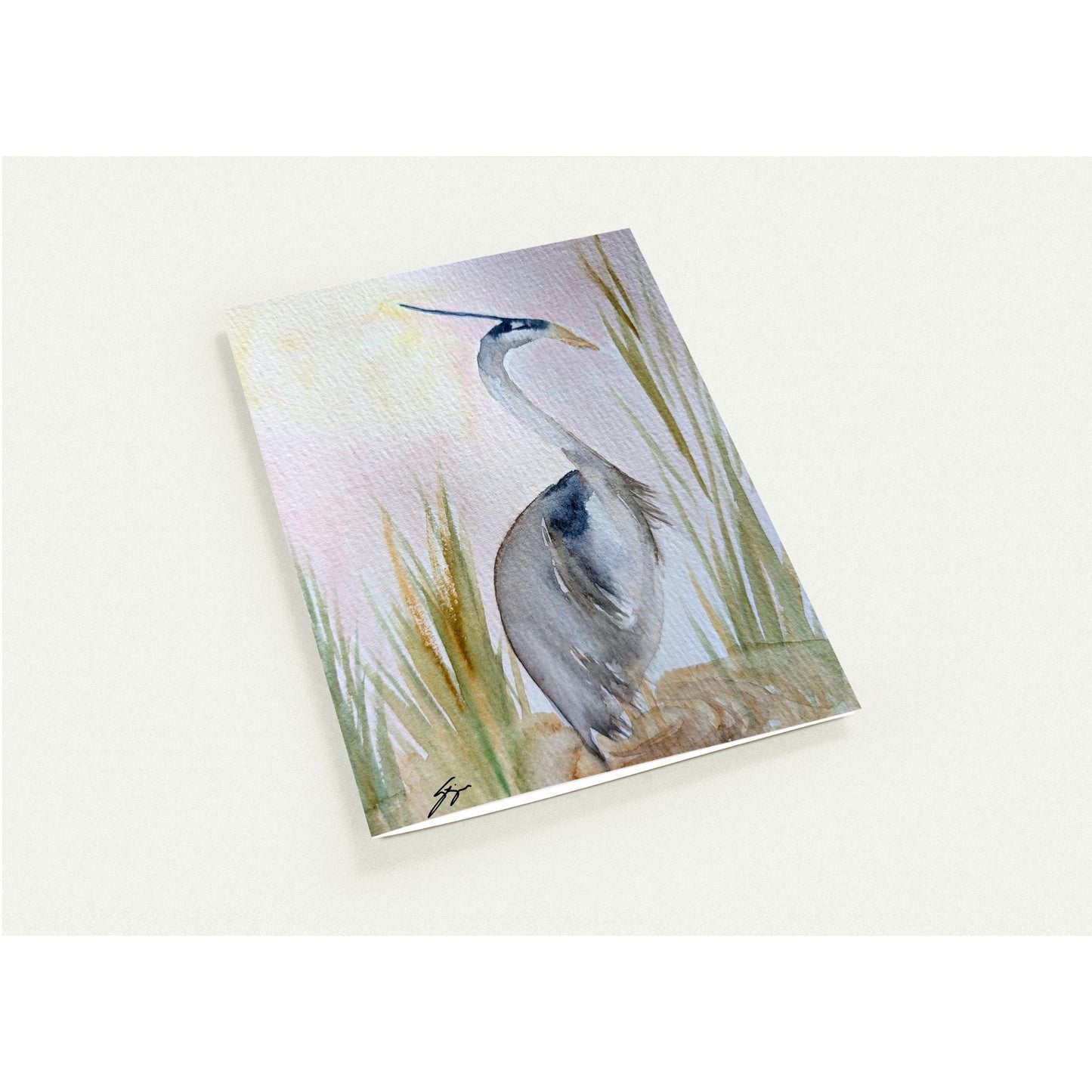 Pack of 10 Blank Greeting Cards –  Heron Watercolor Art by Sharon Tiger - Fur, Feathers and Flowers