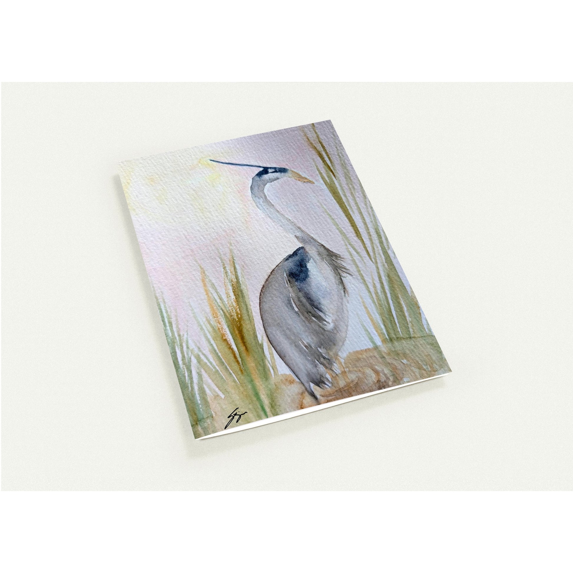Pack of 10 Blank Greeting Cards –  Heron Watercolor Art by Sharon Tiger - Fur, Feathers and Flowers