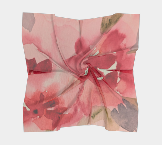 Pink and Red Floral Scarf 16 x 16 Orignial Watercolor by Sharon Tiger - Fur, Feathers and Flowers