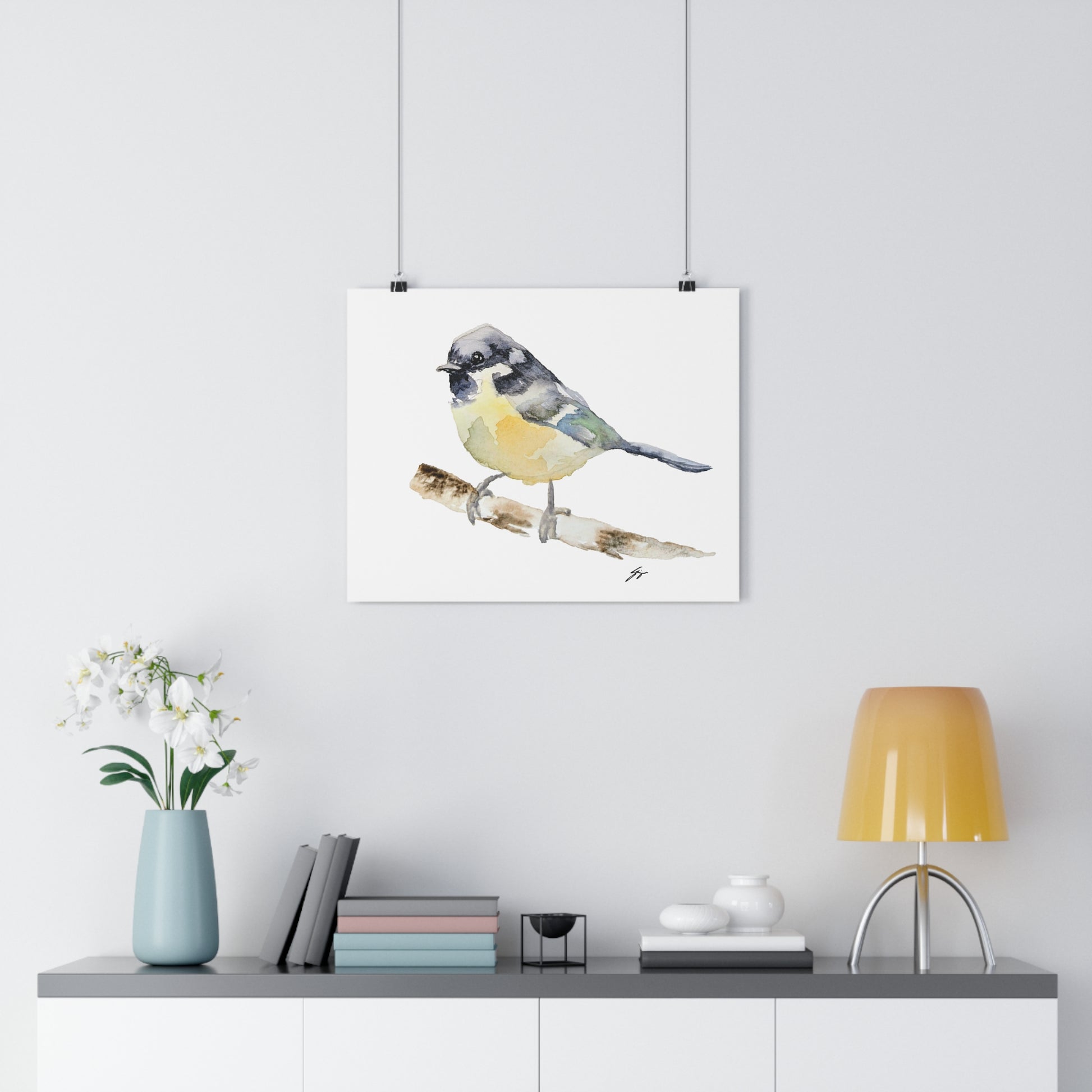 Charming Titmouse Bird Giclée Art Print, Watercolor by Sharon Tiger - Fur, Feathers and Flowers