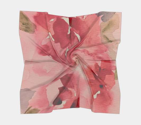 Red & Pink Floral Scarf, Original Watercolor by Sharon Tiger - Fur, Feathers and Flowers