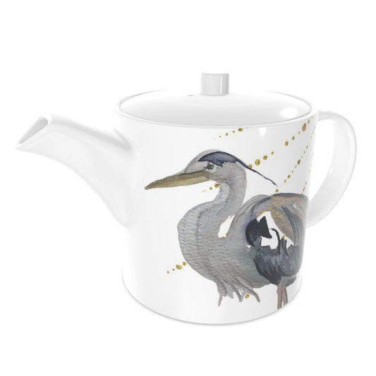 Bone China Teapot, Original Watercolor Heron, by Sharon Tiger