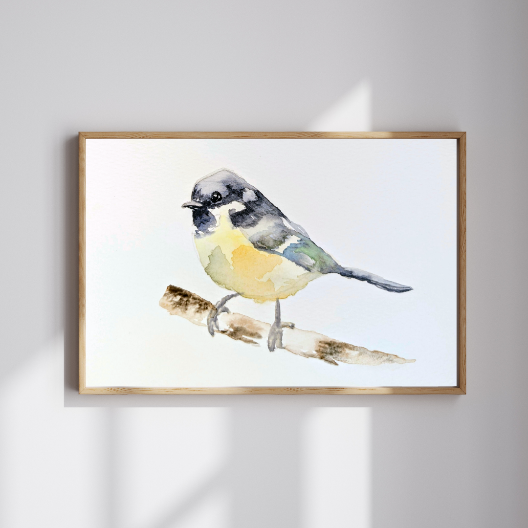Charming Titmouse Bird Giclée Art Print, Watercolor by Sharon Tiger - Fur, Feathers and Flowers