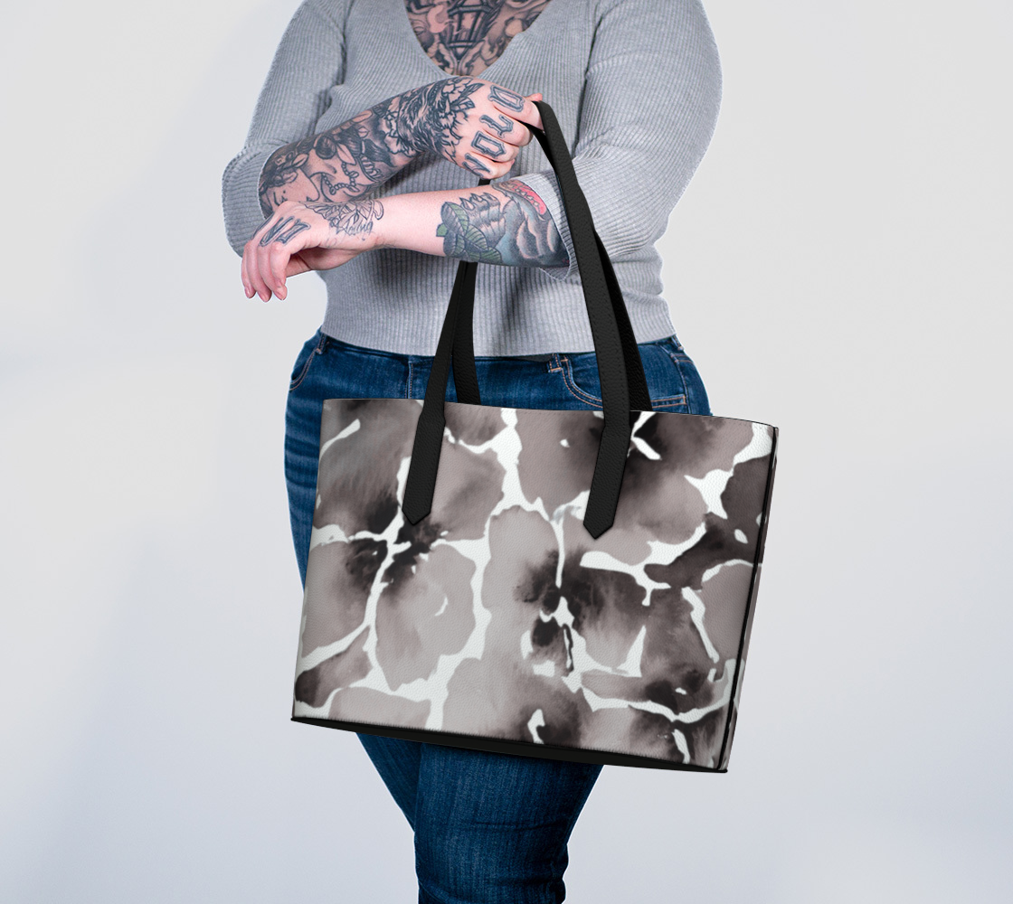 Black and White Floral Vegan Leather Tote by Sharon Tiger - Fur, Feathers and Flowers