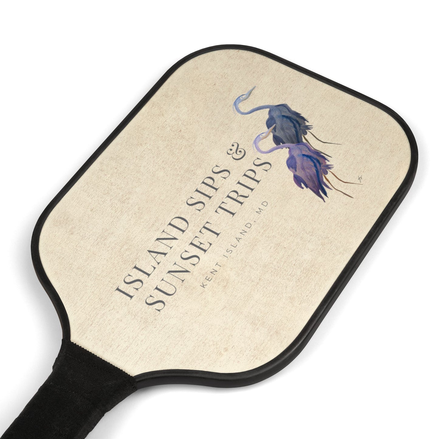 Pickleball Paddle Set: Original Pink/Blue Heron by Sharon Tiger - Fur, Feathers and Flowers