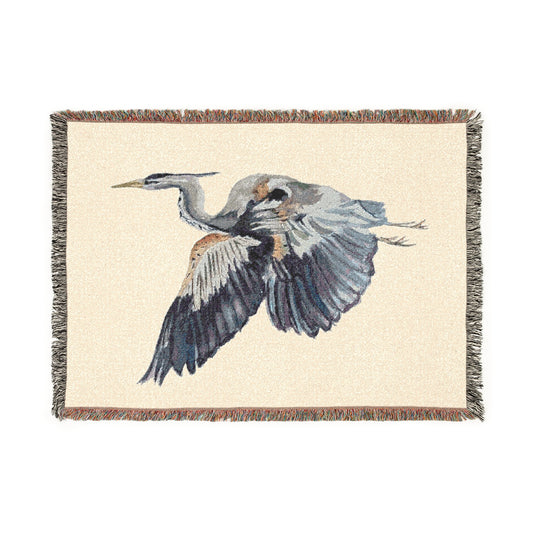 Flying Heron Watercolor Woven Blanket Original by Sharon Tiger
