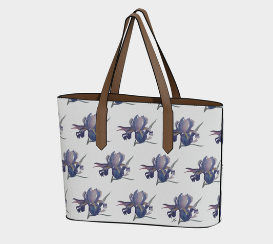 Purple Iris Original Vegan Leather Tote Bag, by Sharon Tiger - Fur, Feathers and Flowers