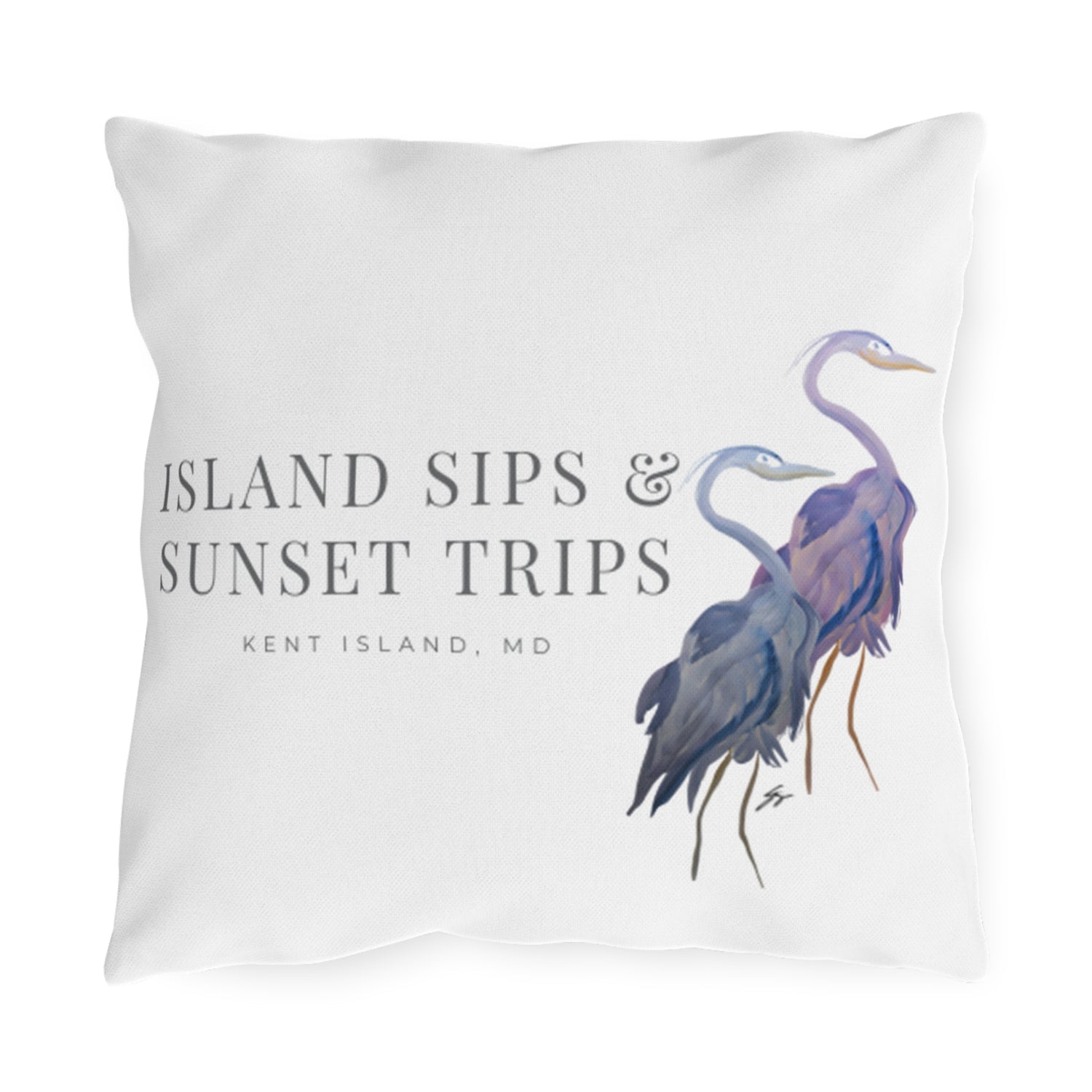 Island Sips & Sunset Trips Outdoor Pillow Original Watercolor Art by Sharon Tiger - Fur, Feathers and Flowers