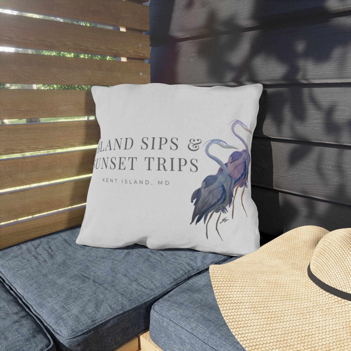 Island Sips & Sunset Trips Outdoor Pillow Original Watercolor Art by Sharon Tiger