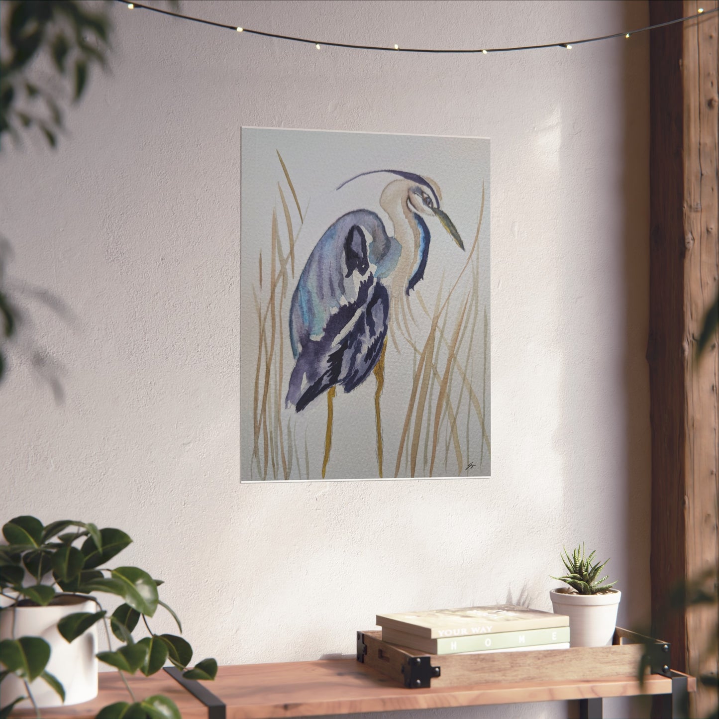 Elegant Heron Wall Art, Fine Art Print, Nature Home Decor, Bird Lover Gift, Botanical Artwork, Unique Wall Decor - Fur, Feathers and Flowers