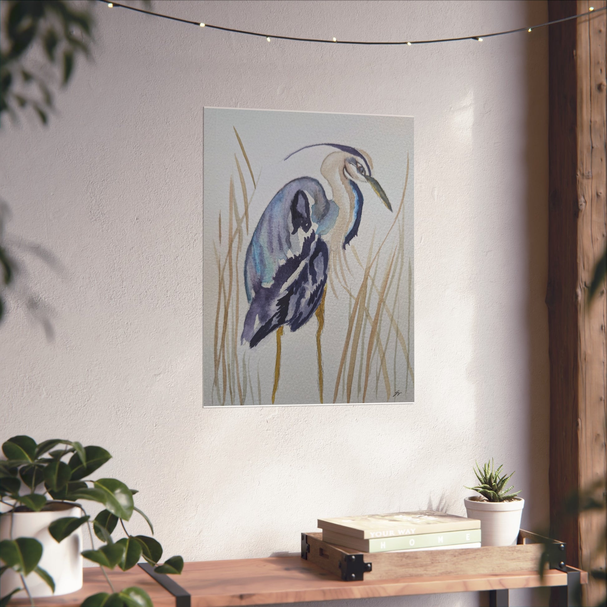 Elegant Heron Wall Art, Fine Art Print, Nature Home Decor, Bird Lover Gift, Botanical Artwork, Unique Wall Decor - Fur, Feathers and Flowers