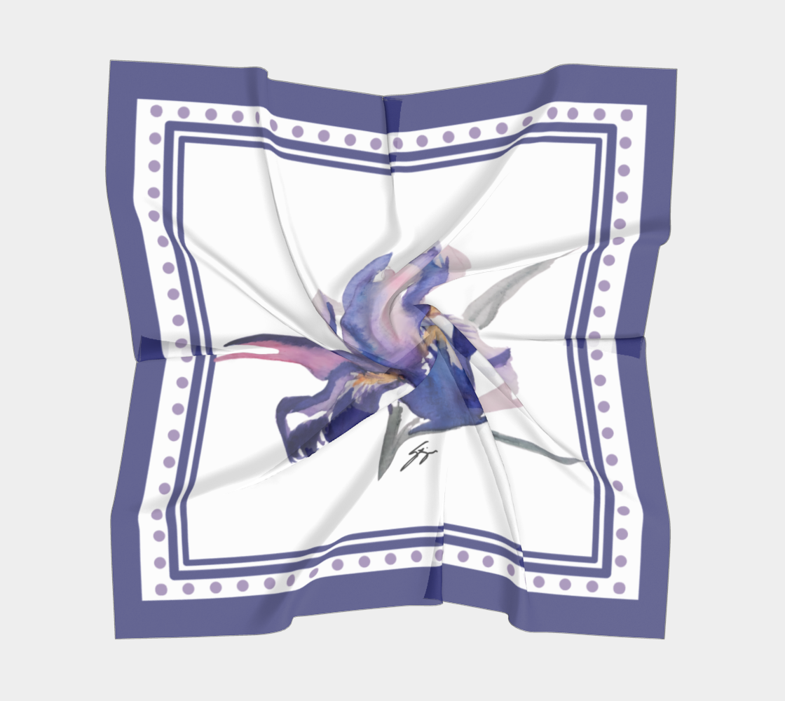 Purple Iris Silk Scarf with Border by Sharon Tiger - Fur, Feathers and Flowers