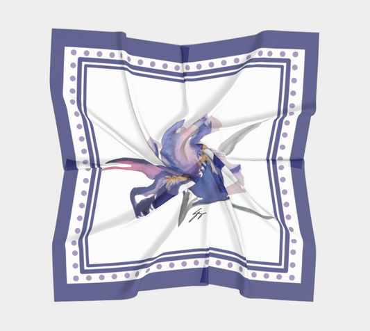 Purple Iris Silk Scarf with Border by Sharon Tiger - Fur, Feathers and Flowers