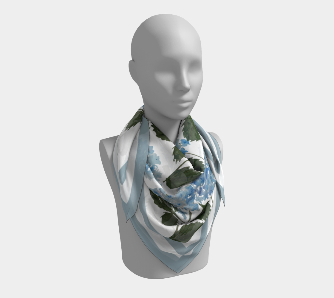 Blue Hydrangea Scarf with Border by Sharon Tiger - Fur, Feathers and Flowers