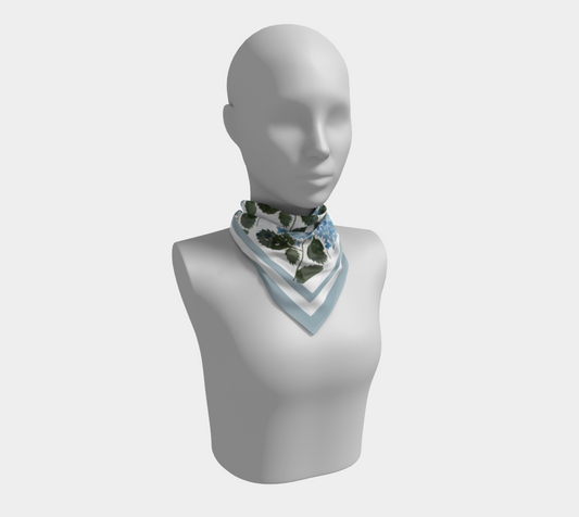 Blue Hydrangea Scarf with Border by Sharon Tiger - Fur, Feathers and Flowers