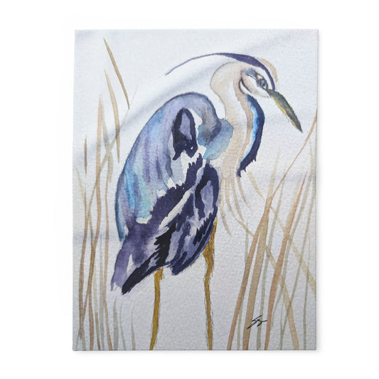 Fleece Blanket Original Heron ,Watercolor By Sharon Tiger - Fur, Feathers and Flowers