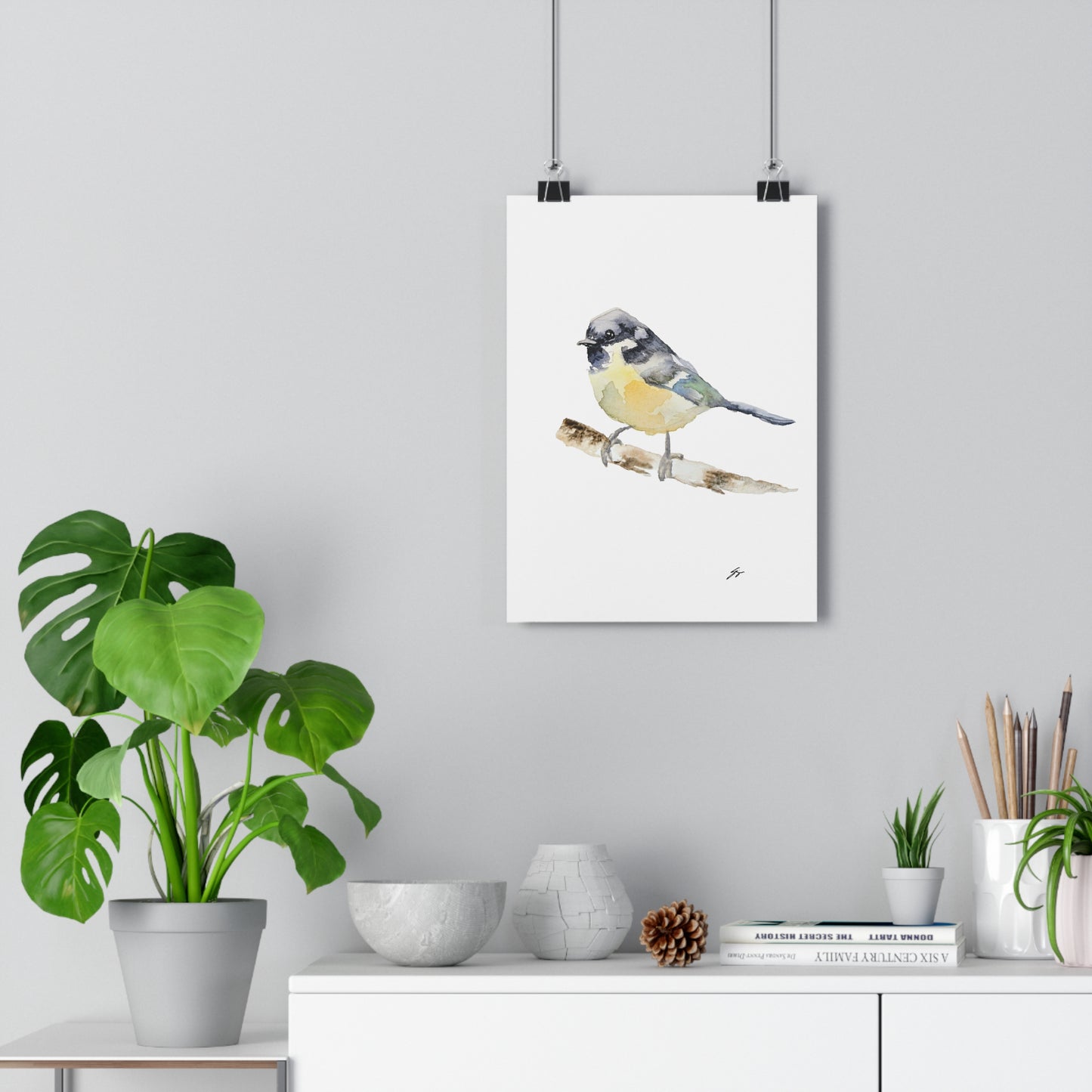 Charming Titmouse Bird Giclée Art Print, Watercolor by Sharon Tiger - Fur, Feathers and Flowers