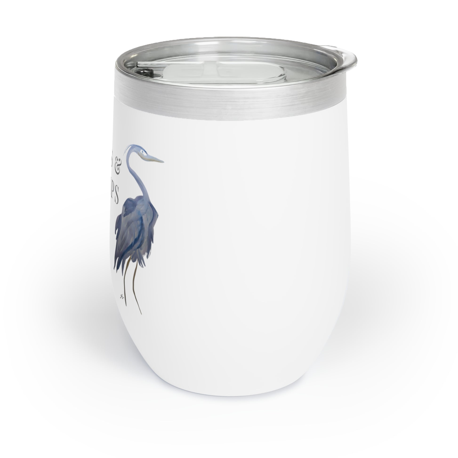 12 oz Tumbler – Original Blue Heron Watercolor by Sharon Tiger - Fur, Feathers and Flowers