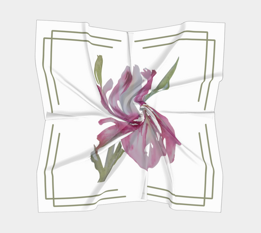 Pink Iris Border Silk Scarf by Sharon Tiger - Fur, Feathers and Flowers