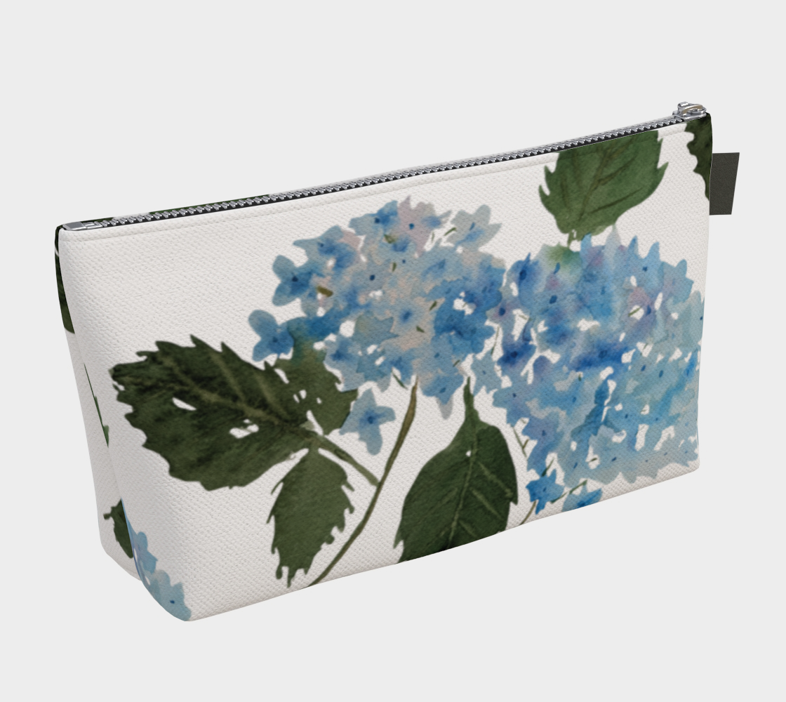 Hydrangea Carry-All – Original Watercolor Art Zippered Makeup Bag - Fur, Feathers and Flowers