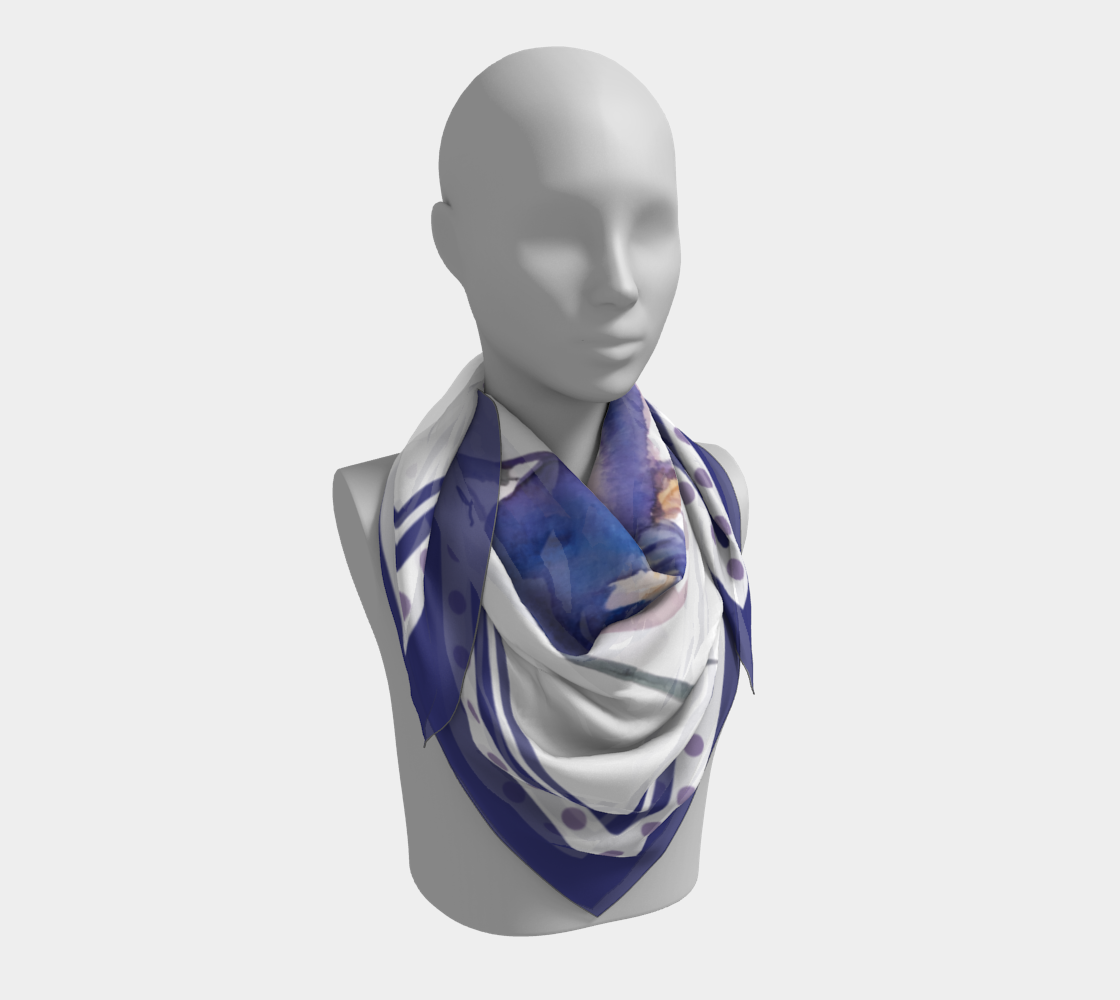 Purple Iris Silk Scarf with Border by Sharon Tiger - Fur, Feathers and Flowers