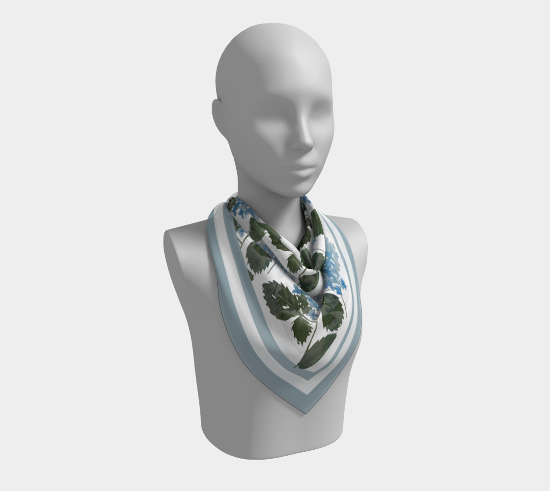 Blue Hydrangea Scarf with Border by Sharon Tiger - Fur, Feathers and Flowers