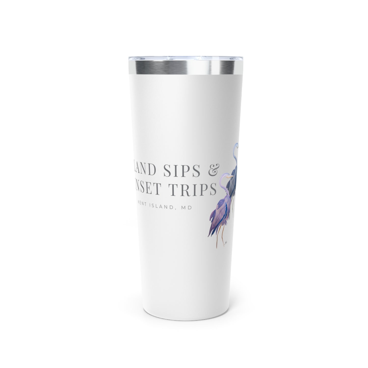 22oz Copper Insulated Cup Pink/Blue Heron by Sharon Tiger - Fur, Feathers and Flowers
