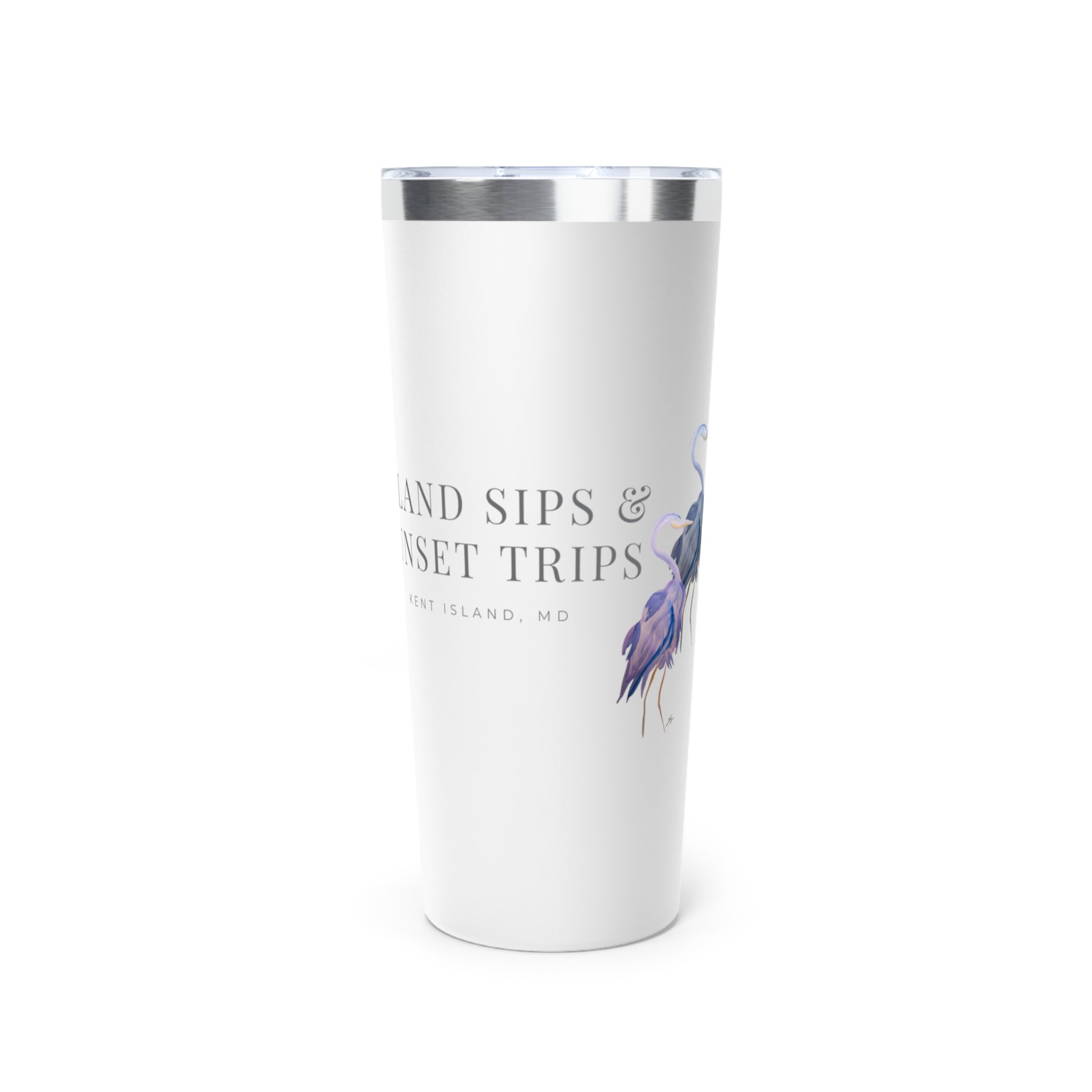 22oz Copper Insulated Cup Pink/Blue Heron by Sharon Tiger - Fur, Feathers and Flowers