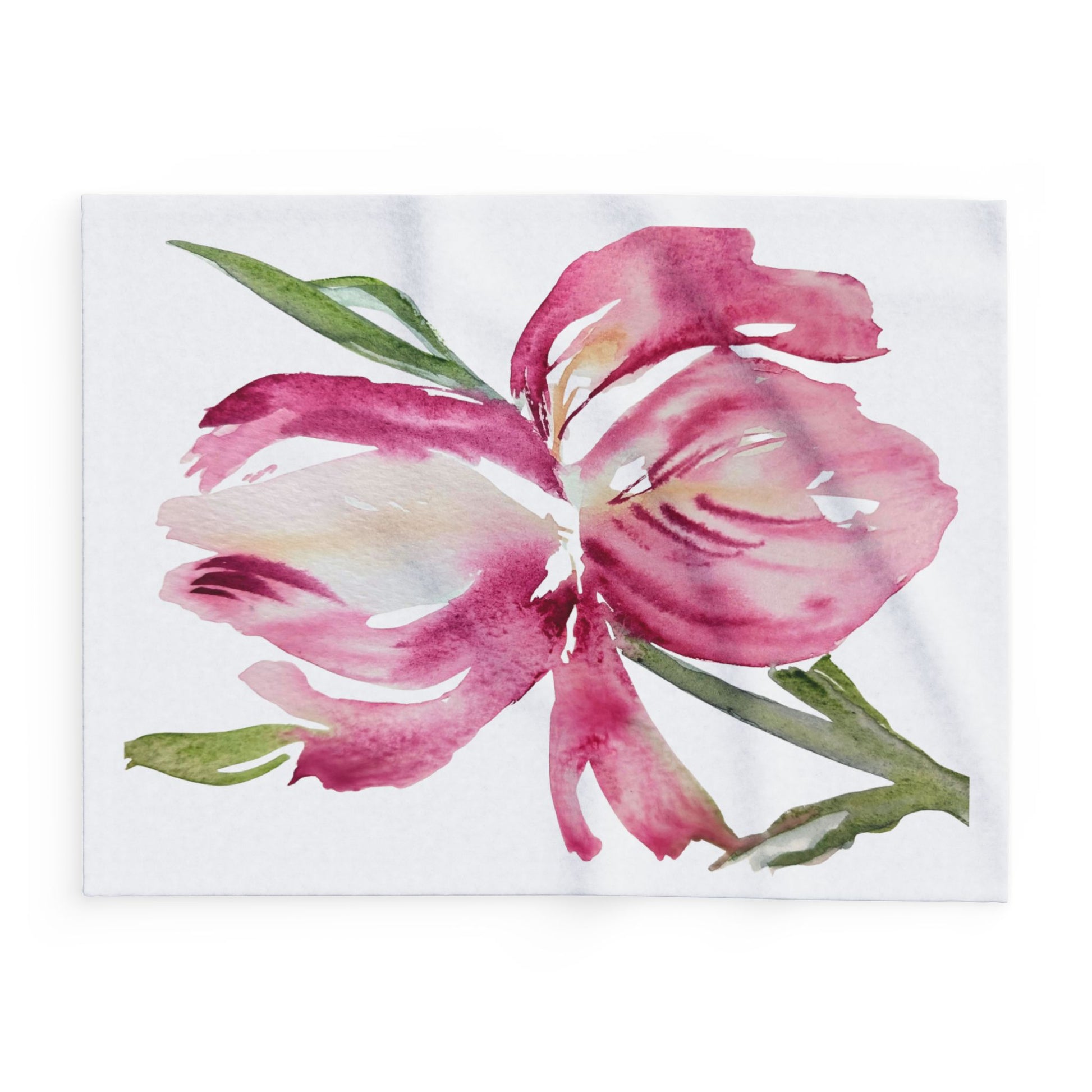 Fleece Blanket,Watercolor Pink Iris By Sharon Tiger - Fur, Feathers and Flowers