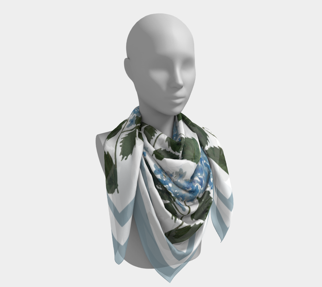 Blue Hydrangea Scarf with Border by Sharon Tiger - Fur, Feathers and Flowers