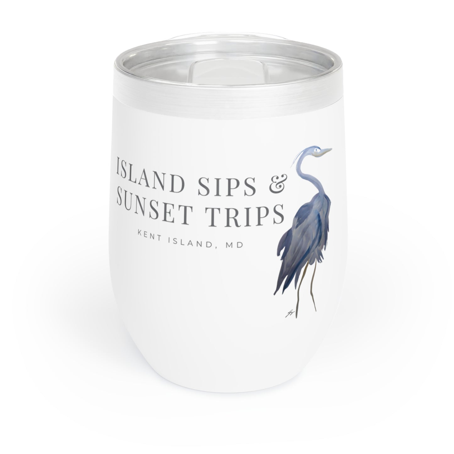 12 oz Tumbler – Original Blue Heron Watercolor by Sharon Tiger - Fur, Feathers and Flowers